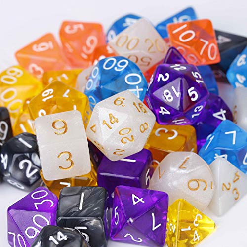 Poliédrico Dados 42 Piezas Dados de Juego de Solo Color para RPG Dungeons y Dragons Pathfinder con 6 Bolsas Negras