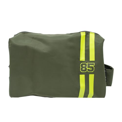 PONETTE - Neceser de Caballero con Asa Lateral en Tejido Tipo Gabardina en Color Verde Militar con Detalle de Rayas y Números, Hombre, Bolsa Aseo, Viaje, Cremallera, Gimnasio, Chico, Marca Española