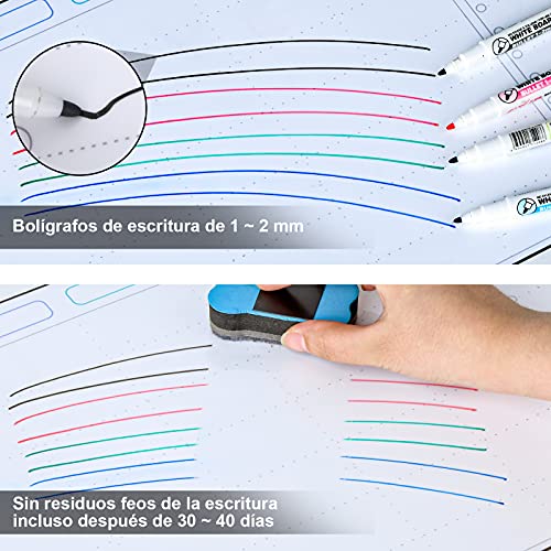 POPRUN Planificador semanal magnetico frigorifico, Pizarra calendario semanal nevera magnético familiar,organizador calendario semanal,limpiable, 43×28cm - en español