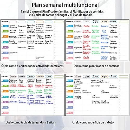 POPRUN Planificador semanal magnetico frigorifico, Pizarra calendario semanal nevera magnético familiar,organizador calendario semanal,limpiable, 43×28cm - en español