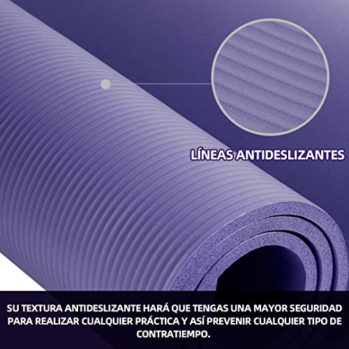 POPYS Esterilla Yoga 10MM Grosor Antideslizante con Correa de Transporte(183x61x1 CM) | Esterilla Yoga y Pilates ligera | Material TPE ecológico (Esterilla Negra) (Esterilla Morada)