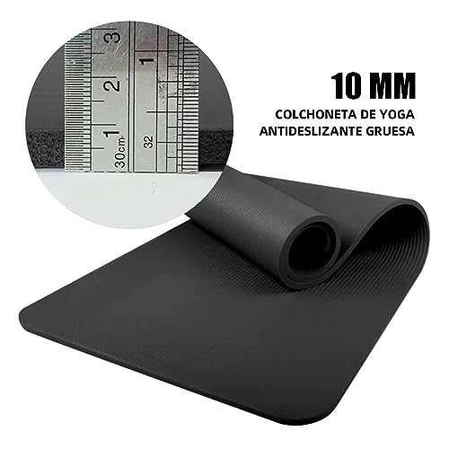 POPYS Esterilla Yoga 10MM Grosor Antideslizantecon Corre a de Transporte(183x61x1 CM) | Esterilla Yoga y Pilates ligera | Material TPE ecológico (Esterilla Negra) (Esterilla Negra)