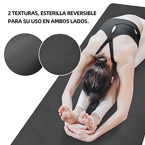 POPYS Esterilla Yoga 10MM Grosor Antideslizantecon Corre a de Transporte(183x61x1 CM) | Esterilla Yoga y Pilates ligera | Material TPE ecológico (Esterilla Negra) (Esterilla Negra)