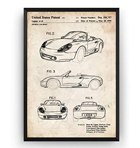 Porsche Boxster 1995 Patent Print - Sports Car Poster Garage Man Cave Póster Con Diseños Patentes Decoración de Hogar Inventos Carteles - Marco No Incluido