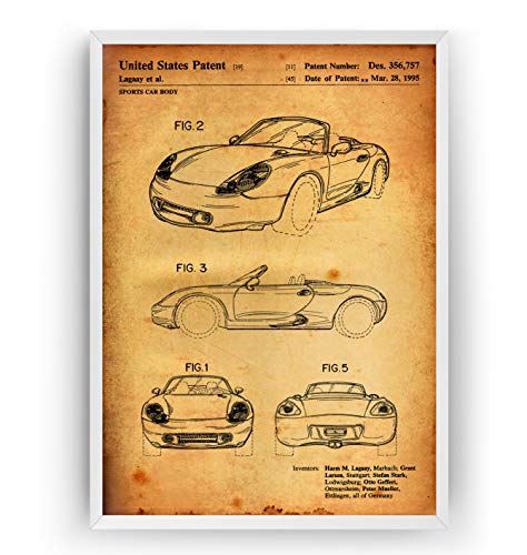 Porsche Boxster 1995 Patent Print - Sports Car Poster Garage Man Cave Póster Con Diseños Patentes Decoración de Hogar Inventos Carteles - Marco No Incluido