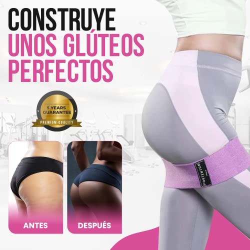 PORTENTUM Cintas elasticas musculacion, Set de 3 Bandas elasticas Fitness Antideslizantes de Tela. 3 Niveles de Resistencia para Crossfit, Yoga, Glúteos y Otros Deportes y Bolsa de Almacenamiento