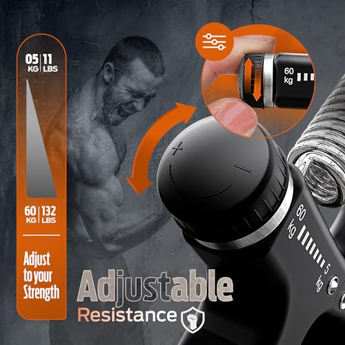 PORTENTUM Hand Grip, Ejercitador de Manos Ajustable de 5-60kg, Fortalecedores de Mano para Entrenar el Agarre, la Fuerza de Los Dedos, la Muñeca, Antebrazo Ejercitar