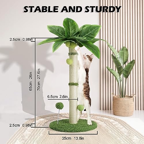 Poste rascador para Gatos de sisal Rascador para Gatos con 4 Bolas Colgantes interactivas y 1 Bola de Resorte Arbol para Gatos con Cuerda De Sisal y Base Premium para entretener a Tus Gatos (65CM)