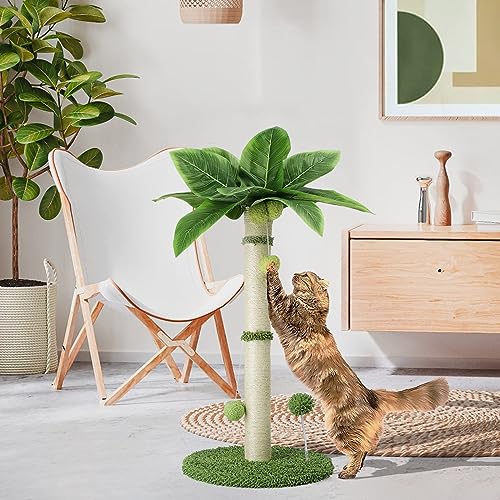 Poste rascador para Gatos de sisal Rascador para Gatos con 4 Bolas Colgantes interactivas y 1 Bola de Resorte Arbol para Gatos con Cuerda De Sisal y Base Premium para entretener a Tus Gatos (65CM)