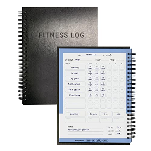 PosterMate Diario de Entrenamiento FitMate - Agenda Fitness Espiral con 160 Páginas - Cuaderno de Entrenamiento con Fijación de Objetivos, Ejercicios con Seguimiento, Mediciones Corporales 20 x 15 cm