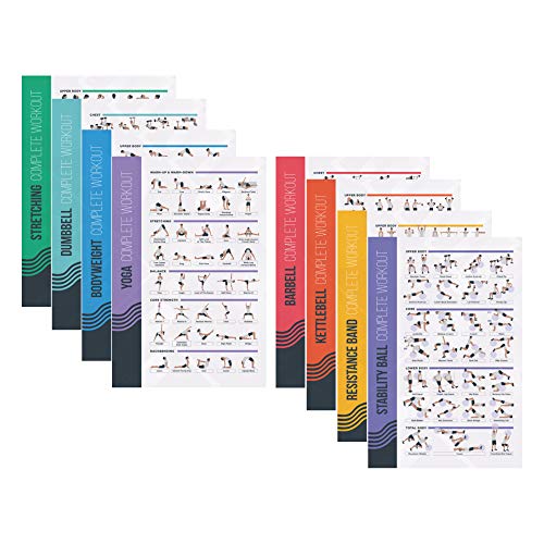 PosterMate Póster Ejercicio en Casa Pesas y Mancuernas Fitmate - Pack 8 Tablas Ejercicios Gimnasio con Pesos Libres, Kettlebell, Calistenia - Ejercicios Fitness en Casa Tabla de Rutinas (51 x 76 cm)