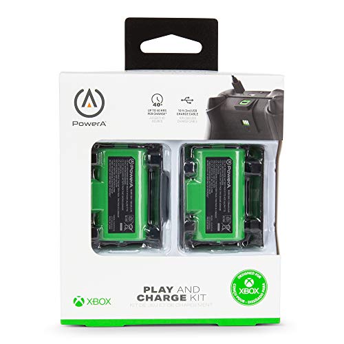 Power A Play and Charge Kit de Carga para Mandos Xbox One y Xbox X|S, Cargador Compatible con Base de Carga de Xbox, 2 Baterías Recargables con Indicadores LED, 4 Tapas de Batería – Negro y Verde