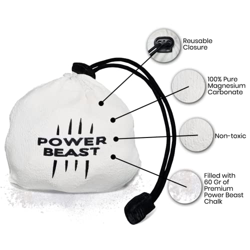 POWER BEAST Bola Tiza de Magnesio Rellenable 60 gr + Bolsa, Chalk Ball, Bolas Magnesio, Reutilizable, Cross Training, Escalada, Halterofilia, Poledance, Baile en Barra, Padel, Tenis, Calistenia.