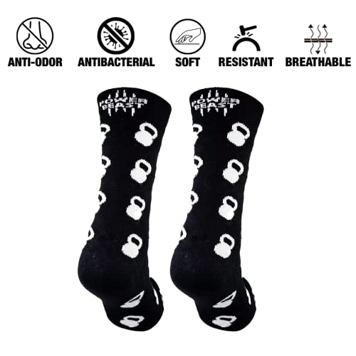 POWER BEAST Calcetines Deportivos Kettlebell, Calcetines Divertidos, Deporte, Transpirables, Termoregulador, para Running, Cross Training, Gym, Halterofilia, Unisex, Hombre y Mujer. (S/M, NEGRO)