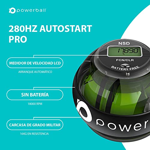 Powerball NSD 280Hz Autostart Ejercitador de Brazo, y Fortalecedor de Antebrazos, Mano y Muñeca, Negro (Pro)