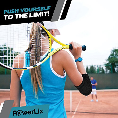 POWERLIX Codera para hombres/mujeres, 2 paquetes de coderas de compresión, codo de tenista, codo de golfista, mangas de soporte para protección deportiva y alivio del dolor, Negra, M