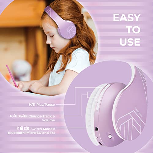 PowerLocus Auriculares para niños, Auriculares Bluetooth para niños, con 85DB Volumen Limitado, Auriculares Plegable con micrófono, Micro SD Slot, Auriculares Inalámbricos y con Cable, con Estuche