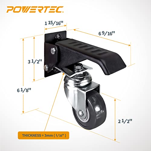 POWERTEC 17002 Ruedas para banco de trabajo con placas de liberación rápida, 4 juegos, color negro