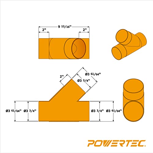 POWERTEC 70106 Conector de manguera antipolvo de 4 pulgadas, negro, 4 pulgadas