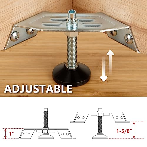 POWERTEC 71157 - Soporte de esquina ajustable para muebles con almohadillas niveladoras que no se marcan, niveladores de patas resistentes para armarios, mesas, bancos de trabajo y muebles de