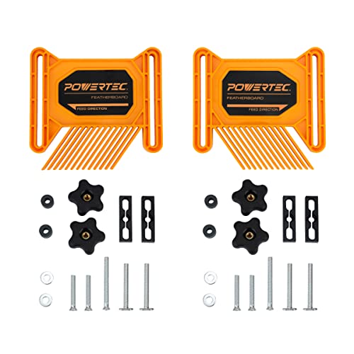 POWERTEC 71393 Tablas de plumas universales dobles para carpintería multifuncional con sistema de bloqueo flexible e inglete, paquete de 2 (edición de doble pila)