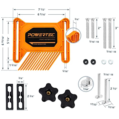 POWERTEC 71393 Tablas de plumas universales dobles para carpintería multifuncional con sistema de bloqueo flexible e inglete, paquete de 2 (edición de doble pila)