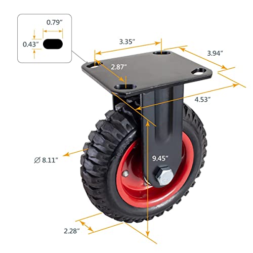 POWERTEC Ruedas fijas resistentes de 8 pulgadas, ruedas neumáticas con banda de rodadura de goma para banco de trabajo, plataforma rodante, carro, vagón y gallinero, ruedas giratorias grandes, 1