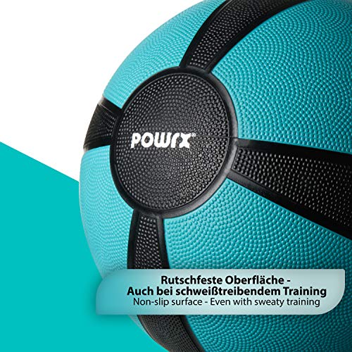 POWRX - Balón Medicinal 8 kg + PDF Workout (Turquesa)