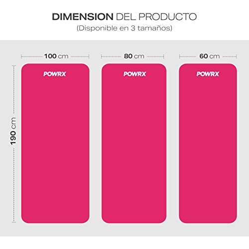 POWRX Colchoneta fitness antideslizante 190 x 60 x 1,5 cm - Esterilla deporte ideal para yoga, pilates y gimnasia - Extra suave - Ecológica con cinta para transporte y funda + Poster (Pink)