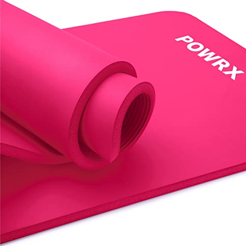 POWRX Colchoneta fitness antideslizante 190 x 60 x 1,5 cm - Esterilla deporte ideal para yoga, pilates y gimnasia - Extra suave - Ecológica con cinta para transporte y funda + Poster (Pink)