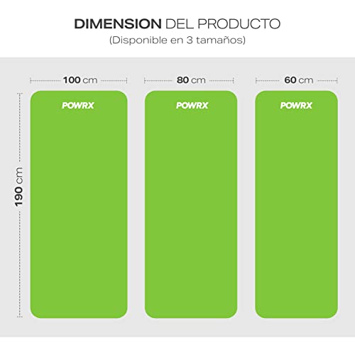 POWRX Colchoneta fitness antideslizante 190 x 80 x 1,5 cm - Esterilla deporte ideal para yoga, pilates y gimnasia - Extra suave - Ecológica con cinta para transporte y funda + Poster (Verde)