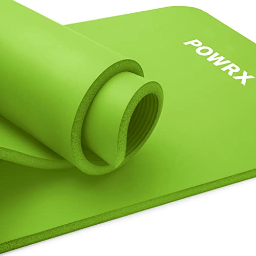 POWRX Colchoneta fitness antideslizante 190 x 80 x 1,5 cm - Esterilla deporte ideal para yoga, pilates y gimnasia - Extra suave - Ecológica con cinta para transporte y funda + Poster (Verde)