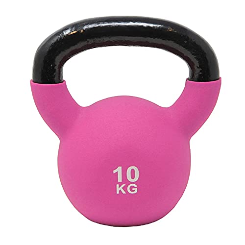 POWRX Kettlebell Hierro Fundido 10 kg - Pesa rusa con revestimiento de neopreno + PDF Workout (Pink)