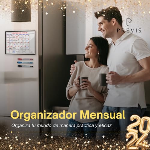 Previs Pizarra Magnetica Nevera A4 - Calendario Magnetico con Lista Compra Nevera - Calendario Nevera Iman y Pizarra para Cocina - Planificador Mensual Magnetico