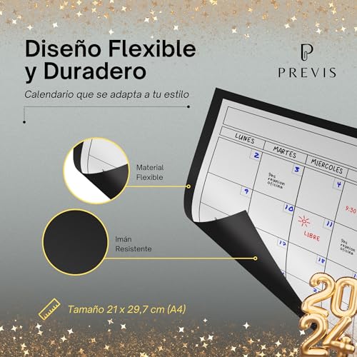 Previs Pizarra Magnetica Nevera A4 - Calendario Magnetico con Lista Compra Nevera - Calendario Nevera Iman y Pizarra para Cocina - Planificador Mensual Magnetico