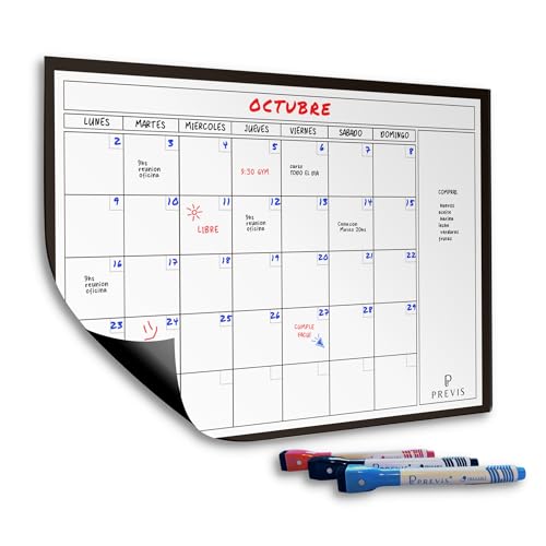 Previs Pizarra Magnetica Nevera A4 - Calendario Magnetico con Lista Compra Nevera - Calendario Nevera Iman y Pizarra para Cocina - Planificador Mensual Magnetico