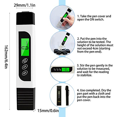 Probador de la calidad del agua, medidor de TDS exacto, pluma de prueba de temperatura del medidor EC con pantalla LCD retroiluminada para agua potable, hidroponía, piscinas, acuarios