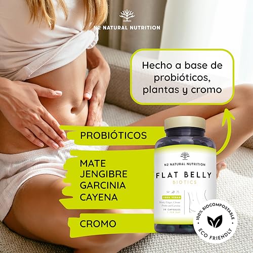 Probioticos intestinales keto probiotic, para Vientre plano, con Garcinia, Jengibre, Mate, Cromo y Cayena. 30 Mil Millones UFC, 6 Cepas. 30 Cápsulas.Vegano.CE.N2 Natural Nutrition