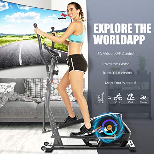 Profun Bicicleta Elíptica de Fitness 10 Niveles de Resistencia, Elíptica para Casa Controlado Magnéticamente, Medición de Pulso,Conexión con App,Monitor LCD,Volante Inercia 7kg