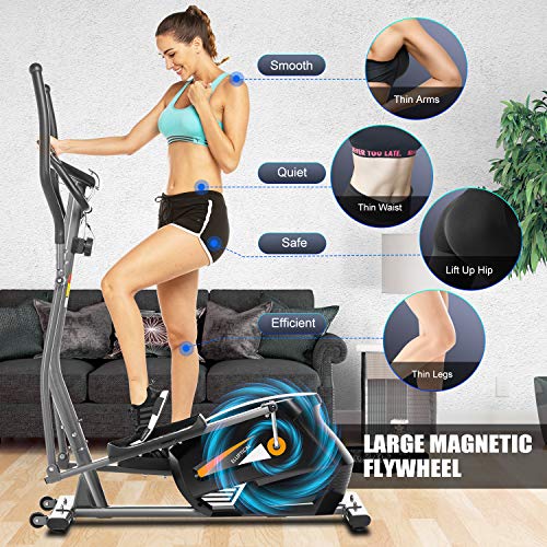 Profun Bicicleta Elíptica de Fitness 10 Niveles de Resistencia, Elíptica para Casa Controlado Magnéticamente, Medición de Pulso,Conexión con App,Monitor LCD,Volante Inercia 7kg