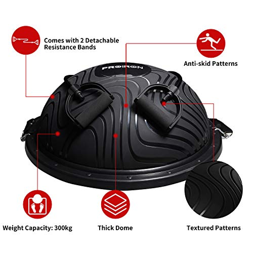 PROIRON Balance Trainer Ball Equilibrio Fitness Ø 60cm Bossu Media Pelota Equilibrio Soportar 300kg, Semiesfera Bozu Entrenamiento Bola con Inflador y Gomas, para Gimnasio Estabilidad Negro