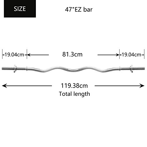 PROIRON Barra de Levantamiento de Pesas Estándar EZ Curl Bar 120cm | Ø 25mm de Cromo Macizo con 2 Collares spinlock