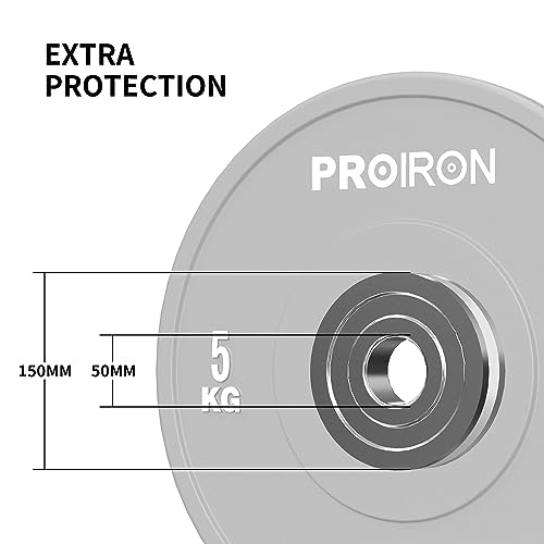 PROIRON Discos de Pesas de Goma, 50mm de Diámetro, Olímpico Discos de 5-25KG, Material de Caucho Endurecido, Resistente a los golpes, Abertura de 51 mm con Anillo Interior de Acero, 5kg*2