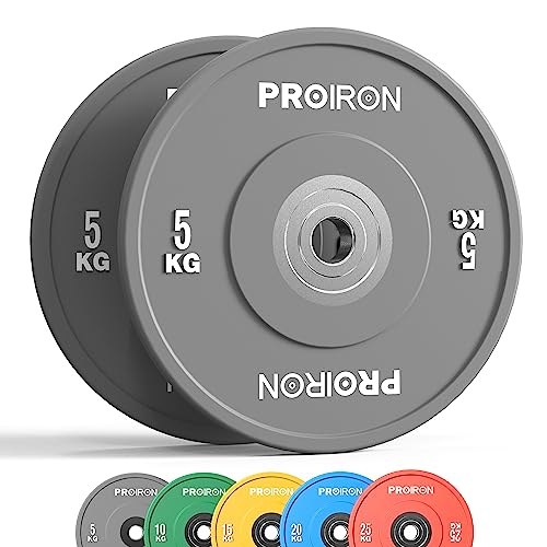 PROIRON Discos de Pesas de Goma, 50mm de Diámetro, Olímpico Discos de 5-25KG, Material de Caucho Endurecido, Resistente a los golpes, Abertura de 51 mm con Anillo Interior de Acero, 5kg*2