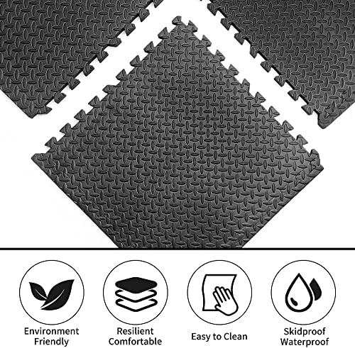 PROIRON Extra Grueso 2cm Estera Protectora de Suelo, Esterilla Puzzle 60x60cmx6 Piezas Gimnasio Suelos para Fitness, Gym, Garaje, Goma Espuma EVA, Fácil Limpieza y con Bordes incluidos, Negro