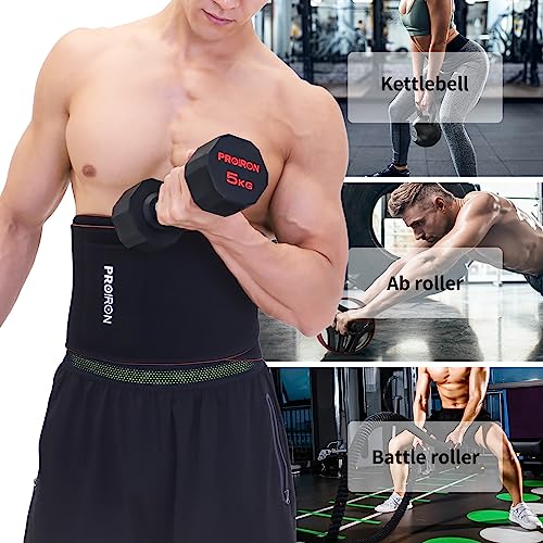 PROIRON Faja Reductora Abdomen Mujer y Hombre, Fajas Adelgazante de Neopreno para Gimnasio, Cinturón Lumbar Abdominal para ​Fitness y Deporte, Faja Lumbar Abdominal con Efecto Sauna