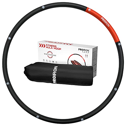 PROIRON Hula Hoop con Peso 1,8 kg, Hula Hoop Fitness con tamaño 73-98cm Ajustable, Aro Hula Hoop para Adultos y Niños (Negro/Rojo)