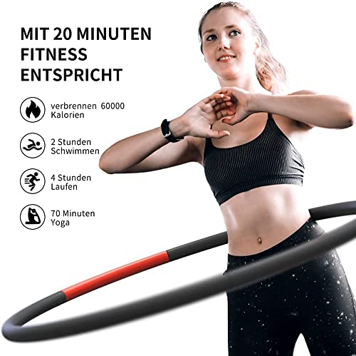 PROIRON Hula Hoop con Peso 1,8 kg, Hula Hoop Fitness con tamaño 73-98cm Ajustable, Aro Hula Hoop para Adultos y Niños (Negro/Rojo)