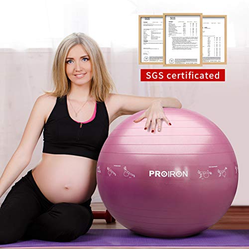 PROIRON Pelota de Pilates 75cm- Fitball Anti-Burst con Patrón de Pose Grueso Pelota de Ejercicio,Yoga, Fitness, incluidos Bomba (Rosa)