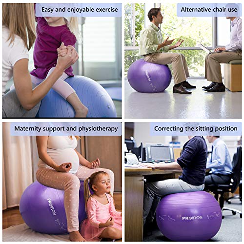 PROIRON Pelota de Pilates 75cm- Fitball Anti-Burst con Patrón de Pose Grueso Pelota de Ejercicio,Yoga, Fitness, incluidos Bomba (Rosa)